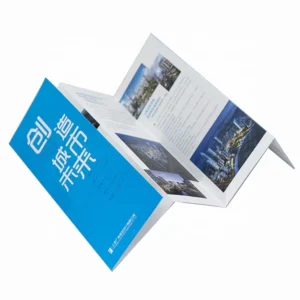 Custom Business Brochure Printing Service with Offset Paper Custom Colors Varnishing Finish Folded Leaflet Binding