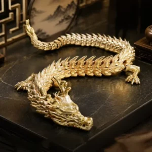 Custom CNC Machining, Articulated Brass Dragon Ornament, 3D-Printed Sculpture, STL/3D Formats, 0.005 Tolerance for Home Decor