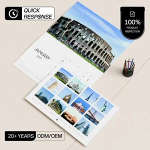 Custom Calendar Notebook With Famous Landmark Buildings 12 Months Color Printing Custom Size Logo for Supermarket Retail