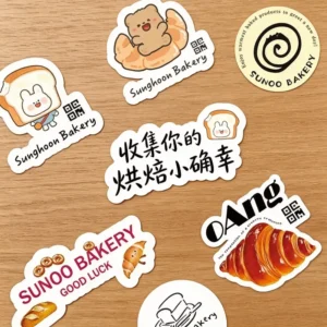 Custom Cartoon Bakery Irregular Waterproof Matte Die-Cut Decals for Automated Bread Gift Box Labeling Line