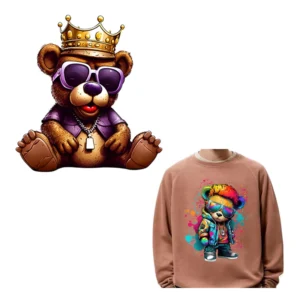 Custom Cartoon Bear DTF Iron-on Heat Transfer Stickers for T-Shirts