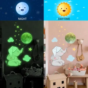 Custom Cartoon Elephant Moon Luminous Glow Stickers for Baby Kids Room Bedroom Home Wall Decor Decal