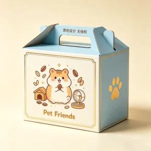 Custom Cartoon Print PET Gift Box with Foldable Handle and Embossed Outer Packaging for Small Hamster Pet Snack Bundles
