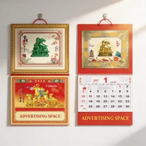 Custom Chinese Calendar Hanging Red Traditional Jade Marble Calendar Corporate Gifts