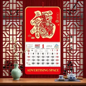 Custom Chinese Style Wall Calendar Lunar New Year Calendar with Personalized Logo Design for Chinese Restaurant