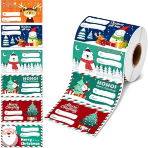 Custom Christmas Gifts Waterproof Vinyl Sticker Labels Cartoon Star Pattern Adhesive Holiday Wrapping Paper Decor Decals