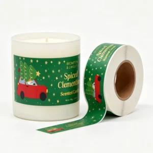 Custom Christmas Gold Foil Stamped Vinyl Waterproof Adhesive Scented Candle Packaging Label Sticker