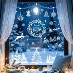 Custom Christmas PVC Window Decals Removable Cling Stickers for Holiday Home Decoration