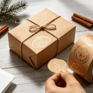 Custom Christmas Seal Stickers Waterproof Durable Gold Foil Holiday Labels for Gift Wrapping Packaging