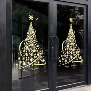 Custom Christmas Tree Window Clings for Glass, Extra Large Gold Static Stickers