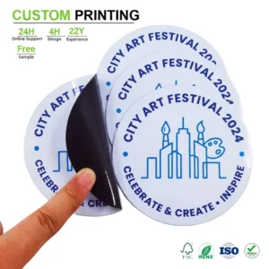 Custom Circular Fridge Magnet City Skyline Line Art Art Festival Design Flexible Magnetic Sticker for Promotion Gift Box