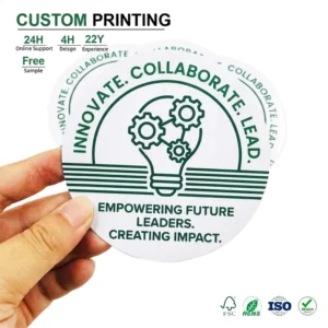 Custom Circular White Sticker Lightbulb Gears Line Art Logo Sticker for Boxes