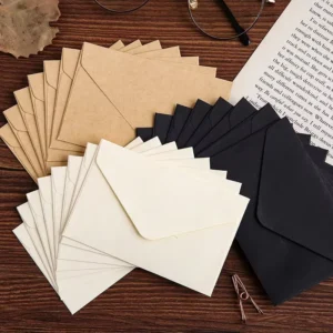 Custom Classical White and Black Kraft Paper Window Envelopes, Mini, Blank, for Wedding Invitations and Gifts