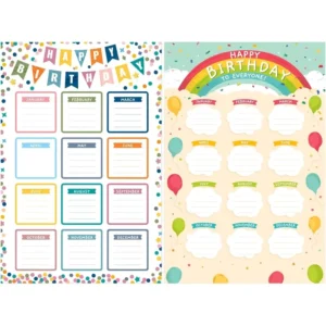 Custom Classroom Birthday Calendar Poster Laminated Reusable Write-and-Wipe with Glue Dots for Teacher Wall Display