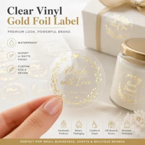 Custom Clear Vinyl Gold Foil Labels Stickers Waterproof Glossy Matte Self-Adhesive for Candles Gift Packaging OEM