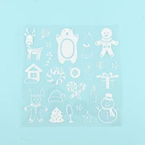 Custom Clear Waterproof Vinyl Stickers with Clear Backing, White Glitter, and Winter Animal Designs
