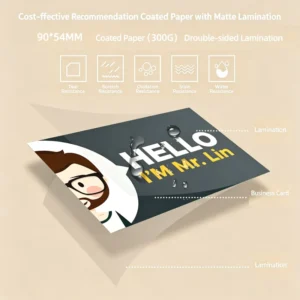 Custom Coated Paper Business Cards, Double-Sided Matte Laminated, 90x54mm, Waterproof, Scratch-Resistant
