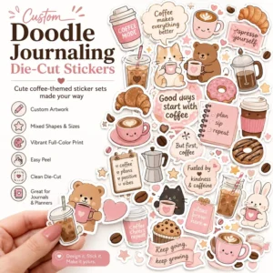 Custom Coffee Theme Journaling Stickers Die Cut Scrapbook Planner Labels Decorative Stickers for Diary and Crafts
