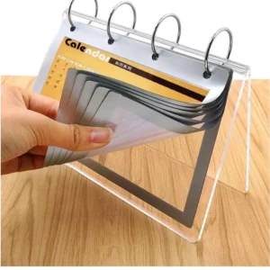 Custom Colorful Acrylic Tabletop Calendar Stand with Metal Rings