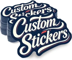 Custom Contour-Cut Dark Ink Logo Vinyl Stickers with White Print Adhesive Backing for Brand Packaging