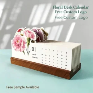 Custom Creative Tabletop Decoration Wood Desk Flower Calendar High-Quality Wooden Desktop Floral Monthly Calendar