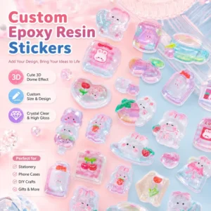 Custom Cute 3D Epoxy Resin Puffy Stickers Waterproof Clear Dome Adhesive Decals Die Cut for Phone Case Laptop Holiday Decoration