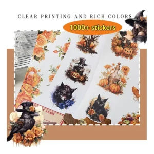 Custom DIY Halloween Sticker Book, 1000 Designs, Reusable PET Washi Stickers for Journal and Planner Decoration