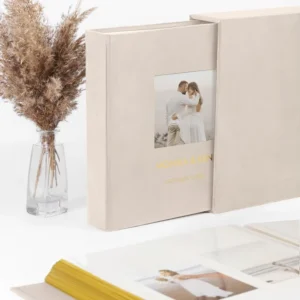 Custom DIY Self Adhesive Scrapbook Journal Velvet Cover Photo Album Book with Photo Frame and Slipcase