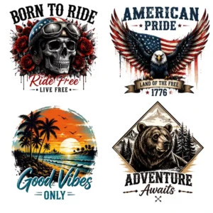 Custom DTF Heat Transfers for Cotton Polyester Blend T-Shirts Hoodies Bags and Caps