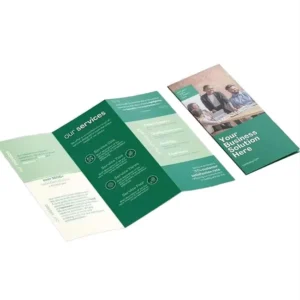 Custom Design Folded Poster Brochure Booklet Leaflet, Offset Printing, Film Lamination, Varnishing, Single or Double Paper