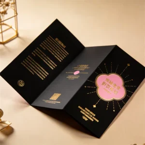 Custom Design Gold Foil Black Folding Instruction Card Packaging Flyer