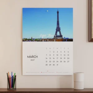 Custom Desk Wall Calendar With Landmark Buildings 12 Months Full Color Printing Custom Logo Size OEM