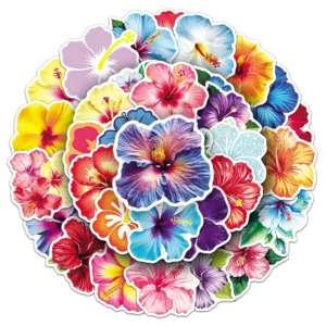 Custom Die-Cut 50-Sheet Tropical Hibiscus Flower Stickers for Phone Cases and Gift Decoration