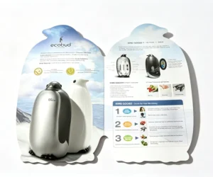 Custom Die-Cut Folded Brochure, Thick Paper, Gold Foil, Special Shape, Logo Printing