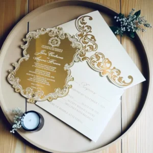 Custom Die-Cut Mirror Acrylic Wedding Invitations with Hot Stamping and Gift Box Packaging, European Style