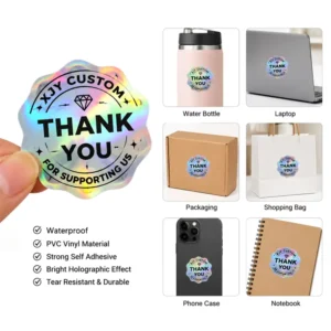 Custom Die Cut Waterproof Holographic PVC Vinyl Stickers Self-Adhesive Cartoon Brand Logo Labels for Packaging and Promotion