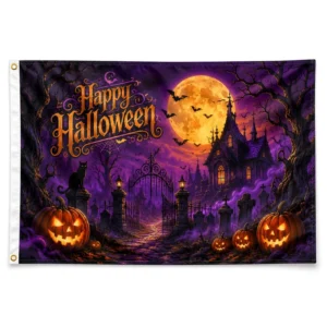 Custom Digital Printed Polyester Halloween Flag Fabric Banner for Fall Festival Party Decoration
