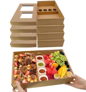 Custom Disposable Kraft Paper Takeaway Food Packaging Coated PE Lunch Dessert Food Platter Box
