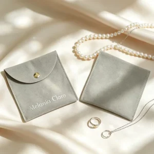 Custom Double-Sided Thick Suede Necklace Jewelry Pouch with Button