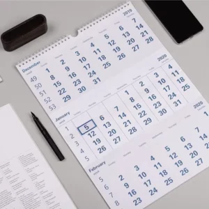 Custom Double Wire O Hanger Long A3 Size Wall Calendar with Photo Frame Use 2 Colour Process Printing