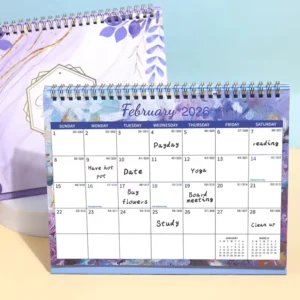 Custom Eco-Friendly Paper Desk Calendar Standing Monthly Easel Pastoral Style Desktop Office Calendar