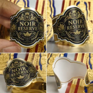 Custom Eco-Friendly Vinyl Cigar Labels Embossed Gold Foil Logo Die Cut Custom Shape Ring Band