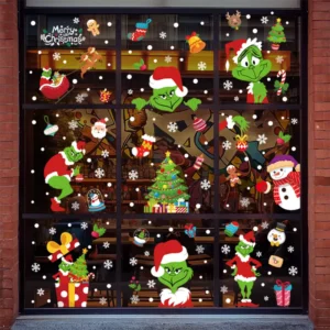 Custom Electrostatic Grinch Window Stickers Christmas Window Clings for Glass Double Side Reusable for Home Decoration Decals