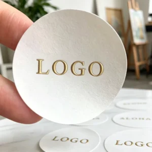 Custom Embossed Gold Foil Logo Self-Adhesive Vinyl Stickers, Round Matte Textured Labels for Packaging