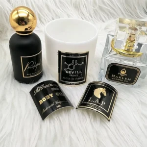 Custom Embossed Gold Waterproof Self-Adhesive Aluminum Foil Labels for Perfume, Candle, Cosmetic Glass Bottles, Pack