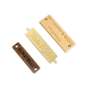 Custom Embossed Gold and Bronze Metal Nameplate Tags with Holes for Swimwear and Clothing