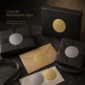 Custom Embossed Matte Gold and Silver Stickers and Labels for Gift Box and Envelope Decoration