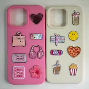 Custom Enamel Metal Phone Stickers with 3M Adhesive, Pink Motif Designs