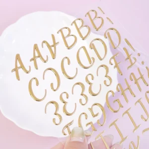 Custom English Letter 3D Gold-Stamped Handwritten Waterproof Vinyl Adhesive Stickers with Custom Colors