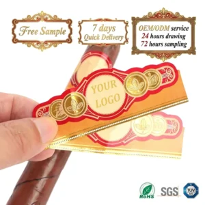 Custom Epoxy Adhesive Cigar Bands with Gold Foil Printing Labels and Rings for Craft Use